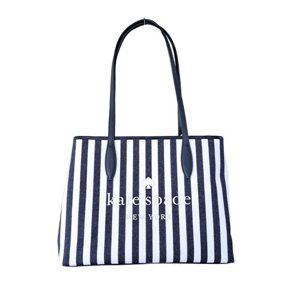 NEW KATE SPADE Street Tote Bag Blazer Blue White Stripe Small Side Snap $299 - Picture 1 of 11